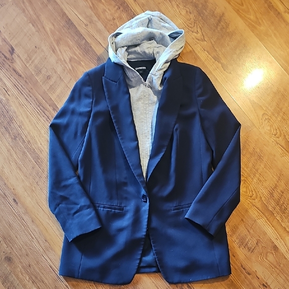 Express Jackets & Blazers - Express Navy Blazer with Light Gray Hoodie Layer